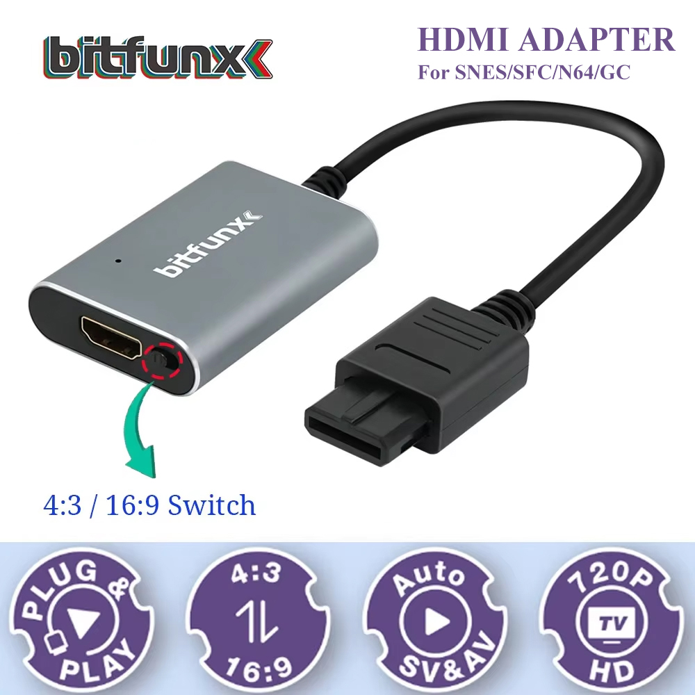 Retro Gaming Nostalgia - Bitfunx 720P Svideo/AV ไปยังอะแดปเตอร์ HDMI ตัวแปลงวิดีโอ