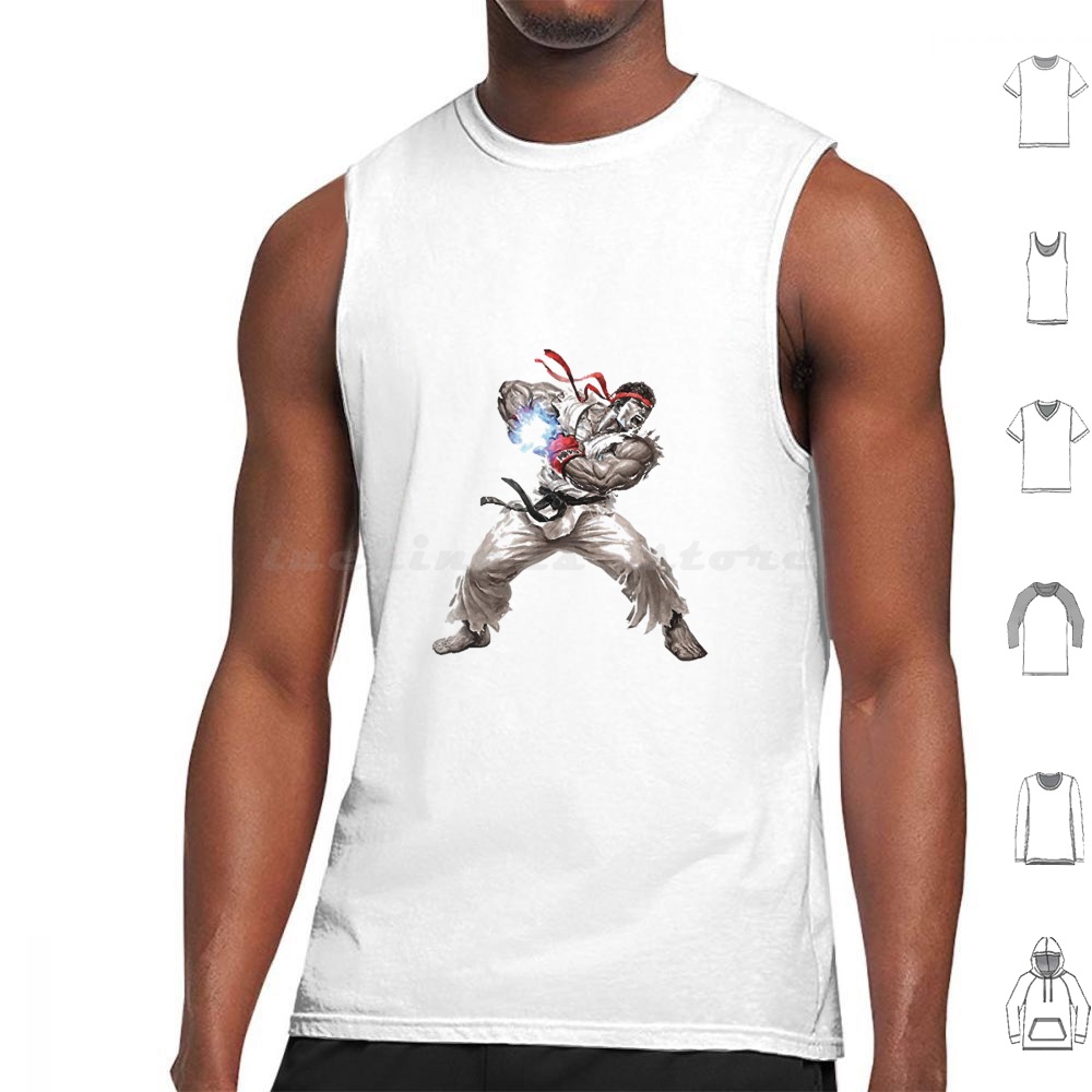 Retro Gaming Gamestop - เสื้อกล้ามริว เสื้อกั๊กแขนกุด ริว เค็น นักสู้ย้อนยุค ฮาโด้เคน