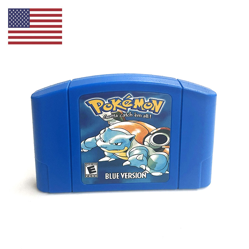 Retro Gaming Nostalgia - เครื่องเล่นเกมวิดีโอเรโทร N64 รุ่น NTSC ของอเมริกา เกมโปเกมอนบลูภาษาอังกฤษ