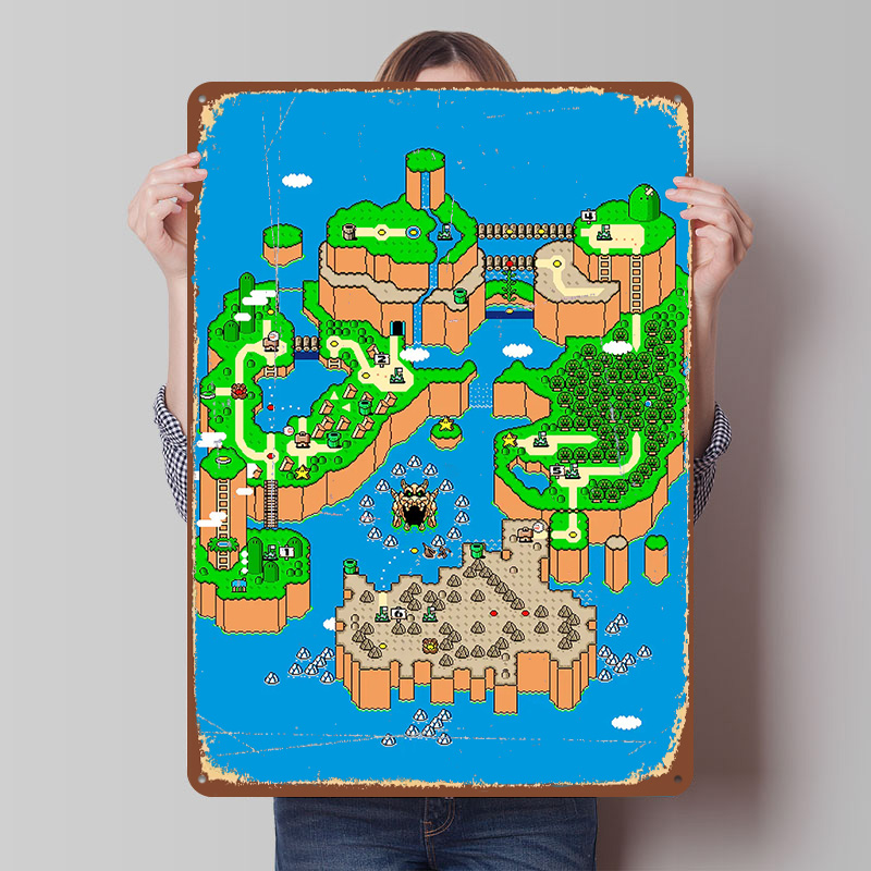 Retro Gaming Island - โปสเตอร์โลหะลายไดโนเสาร์ งานศิลปะตกแต่งผนังแบบกำหนดเอง สไตล์เรโทร วินเทจ ป้ายโลหะสำหรับตกแต่งห้องน้ำ ห้องเล่นเกม