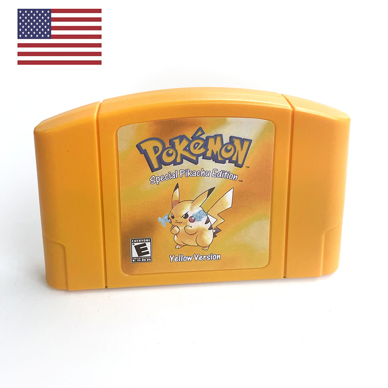 Retro Gaming Nostalgia - เครื่องเล่นเกมวิดีโอเรโทร N64 รุ่น NTSC ของอเมริกา เกมโปเกมอนสีเหลือง