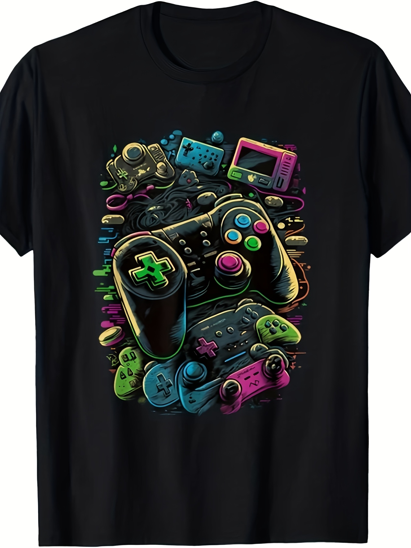 Retro Gaming Gamestop - เสื้อยืดผู้ชายแบบยูนิเซ็กส์ลายกราฟิกจอยเกมสไตล์เรโทร พร้อมดีไซน์จอยเกมอันเป็นเอกลักษณ์ สวมใส่สบาย เหมาะสำหรับชุดลำลองและเซสชันการเล่นเกม เสื้อยืดแขนสั้นลำลองสไตล์เรโทร คอกลมพร้อมลายพิมพ์