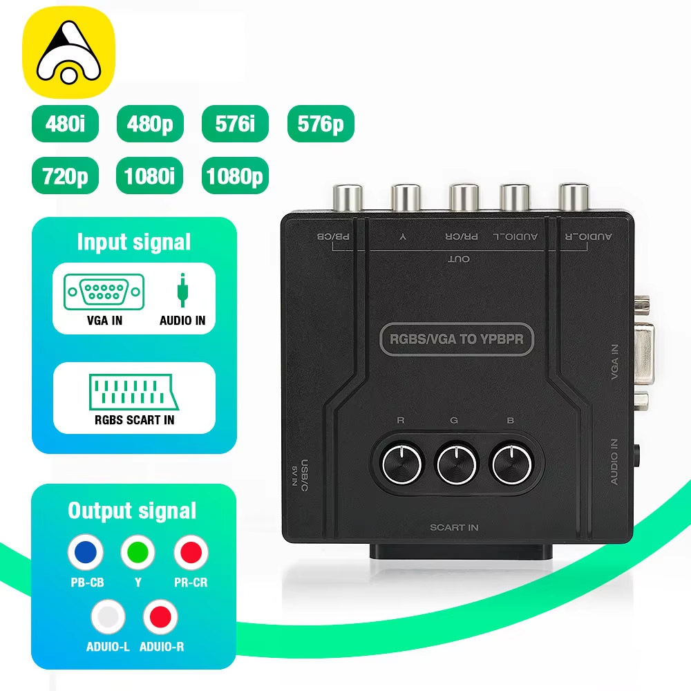 Retro Gaming Nostalgia - RGBS VGA TO YPBPR ตัวแปลงสัญญาณคอมโพเนนต์ RGBS